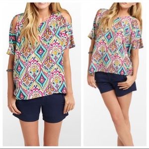 Lilly Pulitzer 100% Silk Cold Shoulder Trace Top Size XS